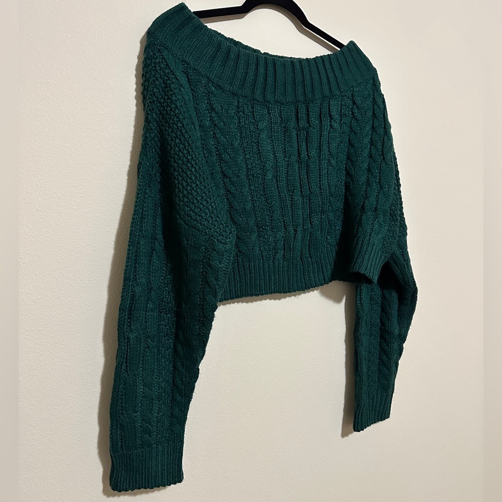 ♻️ Zaful Cable Knit Cropped Sweater - Green - Picture 2 of 5